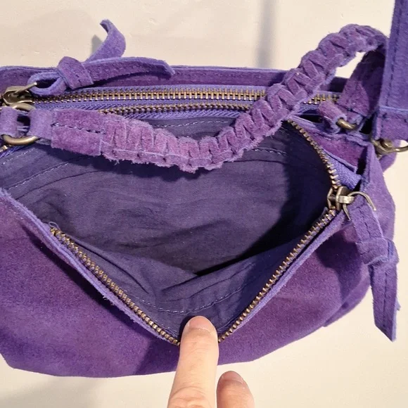 Free People Purple Crossbody 100% Cowhide Leather - Picture 4 of 6